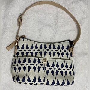Spartina 449 Navy Blue‎ and Beige Natural Linen and Leather Shoulder Purse
